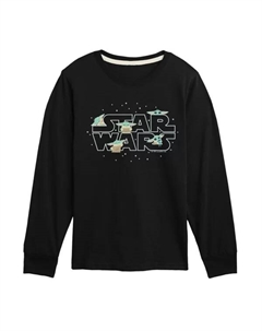 Мальчики 8-20 футболка с длинным рукавом и принтом Грогу из "Мандалорца" в разных позах, черный Star wars