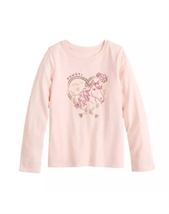 Футболка с длинными рукавами и двухслойным принтом для малышей и девочек 6-12 лет, цвет pink howdy horse Jumping beans