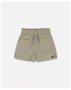 Шорты льняные Big Girls с карманами, полосатые, средний зеленый и кремовый Deux par deux