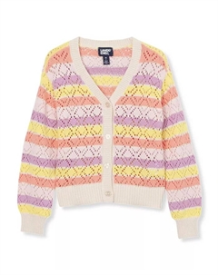 Детский кардиган на пуговицах с ажурной вязкой для девочек, коричневый/бежевый Lands' end