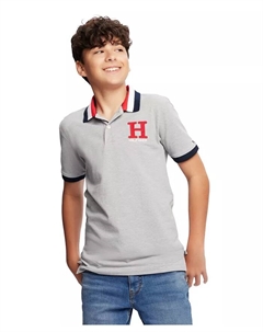 Поло с вышивкой и полосатым воротником Big Boys матовое, серый Tommy hilfiger
