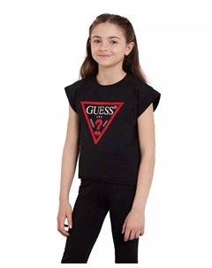 Футболка с принтом из фольги для девочек постарше, модель Triangle Boxy, черный Guess