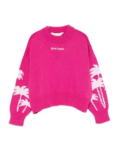 Шерстяной свитер с пальмовым узором, розовый Palm angels kids