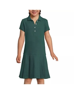 Школьное платье-поло с коротким рукавом и плиссированной юбкой для девочек 2-16 лет, цвет evergreen Lands' end