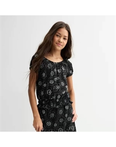 Детский и подростковый трикотажный топ с фактурной вязкой и объемным подолом, размеры 6-20, включая plus size, цвет black flower So