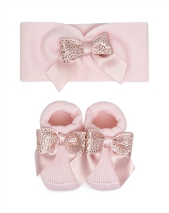 Вязаный комплект с бантами, розовый La perla kids