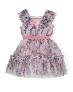 Платье из тюля с цветочным принтом, розовый Monnalisa