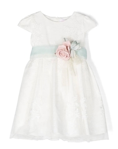 Платье с короткими рукавами и кружевной аппликацией, белый Mimilù