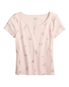 Топ с короткими рукавами для девочек 6-20 лет, стандартные и большие размеры, цвет pink floral So