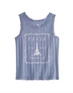 Детский и женский топ с кружевной отделкой и принтом, размеры 6-20, обычные и плюс, цвет paris france blue So