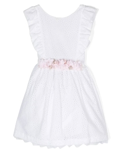 Платье с английской вышивкой и брошью, белый Amaya