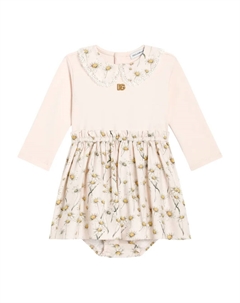 Платье с кружевом и цветочным принтом, нейтральный Dolce & gabbana kids