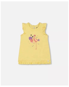 Детская хлопковая туника с рюшами и принтом "Yellow And Flamingo" для девочек - малышки/дети, желтый Deux par deux