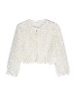 Жакет с круглым вырезом и бахромой, белый Monnalisa