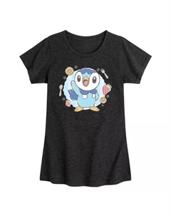 Футболка с принтом Piplup из Pokemon Cafe для девочек 7-16 лет, цвет heather black Licensed character