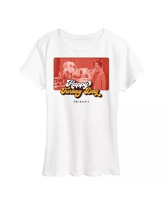 Футболка женская с принтом "День благодарения с друзьями" Friends Happy Turkey Day, белый Licensed character