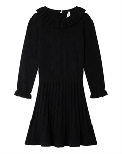 Плиссированное платье с оборками, черный Bonpoint