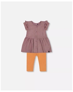 Платье из органического хлопка с принтом и однотонные леггинсы для девочек Orange And Purple, фиолетовый Deux par deux
