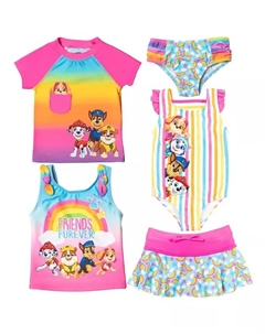 Детский купальный комплект для девочек: топ-рашгард, танкини, бикини и юбка-шорты (5 предметов), мультиколор Paw patrol