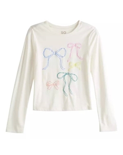 Детская футболка с длинным рукавом и принтом для девочек 6-20 лет в обычном и плюс размерах, цвет bows cream So