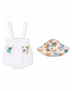 Комплект из комбинезона и шапки бини с графичным принтом, белый Moschino kids
