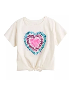 Футболка с коротким рукавом и завязками спереди для девочек 4-12 лет, цвет tie dye heart ivory Jumping beans