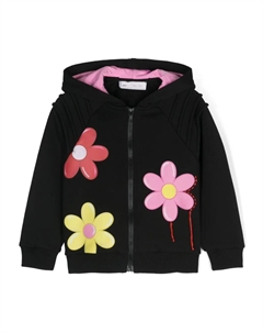 Худи на молнии с цветочным принтом, черный Monnalisa