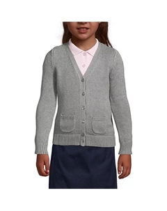Детский школьный кардиган из хлопка и модала на пуговицах для девочек, синий Lands' end