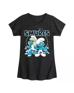 Футболка с коротким рукавом для девочек 7-16 лет "Смурфетта и безымянный смурф", цвет heather black Licensed character