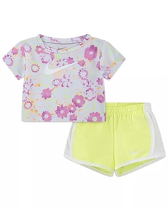 Детский комплект для девочек: футболка Dri-FIT и шорты Tempo с цветными блоками, 2 предмета, зеленый Nike