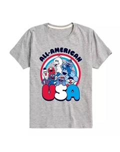 Футболка с рисунком «Улица Сезам» для мальчиков 8-20 лет, американская, серый Licensed character