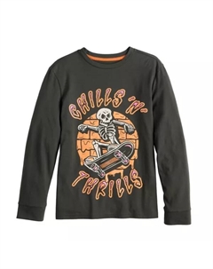 Футболка с длинным рукавом и принтом для мальчиков 8-20 лет, обычная и с принтом хаски, цвет skeleton skater black Sonoma goods for life