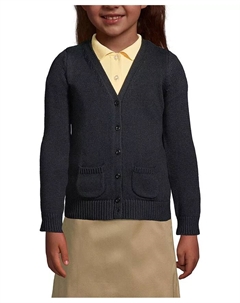 Детский школьный кардиган из хлопка и модала на пуговицах для девочек, черный Lands' end