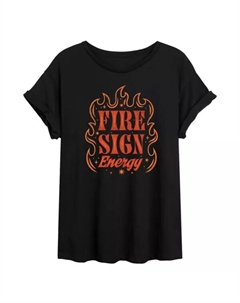 Оверсайз футболка с принтом огненного знака для подростков, черный Unbranded