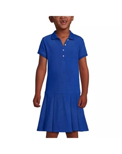 Школьное платье-поло с коротким рукавом и плиссированной юбкой для девочек 2-16 лет, цвет cobalt Lands' end