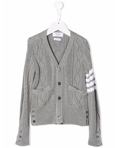 Кардиган фактурной вязки с полосками 4-Bar, серый Thom browne kids