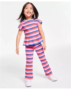 Комплект для девочки: полосатый топ с рубчиком и расклешенные брюки, 2 предмета, розовый Epic threads