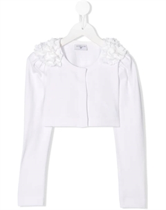 Укороченный кардиган с цветочной аппликацией, белый Monnalisa