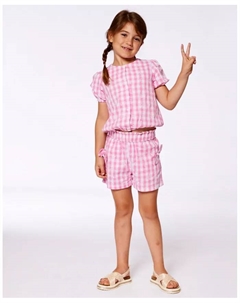 Шорты для девочек с присборенной талией и узлами, розово-белая клетка, розовый Deux par deux