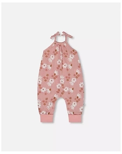 Детский комбинезон с принтом и завязками из муслина для девочек Pink And White Flowers, розовый Deux par deux