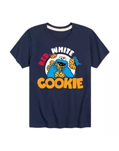 Футболка для мальчиков 8-20 лет с принтом "Улица Сезам" в красно-белых тонах и изображением печенья, синий Licensed character