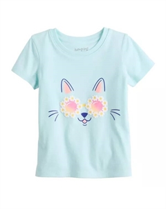Футболка с коротким рукавом для малышей и девочек 4–12 лет, адаптивная, цвет blue kitty sunglasses Jumping beans