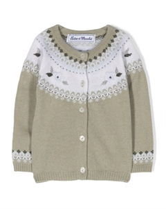 Кардиган вязки интарсия с цветочной вышивкой, зеленый Tartine et chocolat