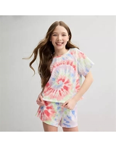 Длинная футболка с драпировкой для девочек 6-20 лет в обычном и плюс размерах, цвет rainbow dye So