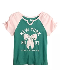 Футболка с коротким рукавом реглан с рисунком для девочек 7-20 лет, стандартные и большие размеры, цвет new york bow So