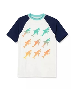 Мальчиковый хлорстойкий рашгард с коротким рукавом и круглым вырезом UPF 50, мультиколор Lands' end