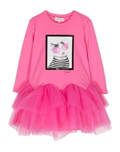 Платье мини с оборками и графичным принтом, розовый Twin-set kids