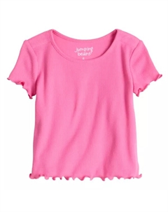 Футболка с рюшами на воротнике и ребристой текстурой для девочек 4-12 лет, цвет pink notion Jumping beans