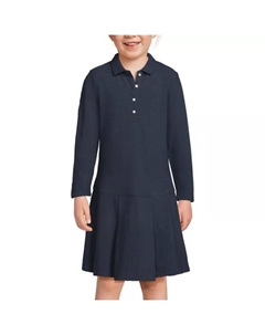 Платье-поло с длинными рукавами и складками для девочек 4-16 лет, синий Lands' end