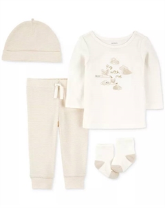 Комплект для мальчиков Baby Boys Cloud: топ, шапочка, штанишки и носочки, 4 предмета, коричневый/бежевый Carter`s